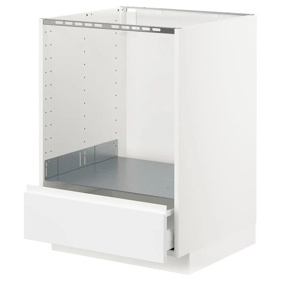 An ikea METOD kitchen cabinet in white with a drawer. It is square-shaped and has a modern design.