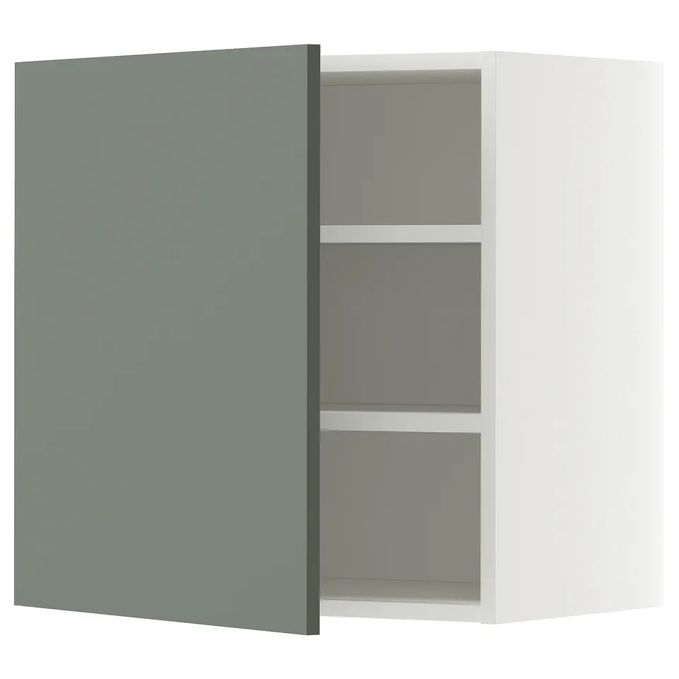 METOD wall cabinet with 3 shelves, nickobe grey-green fronts.