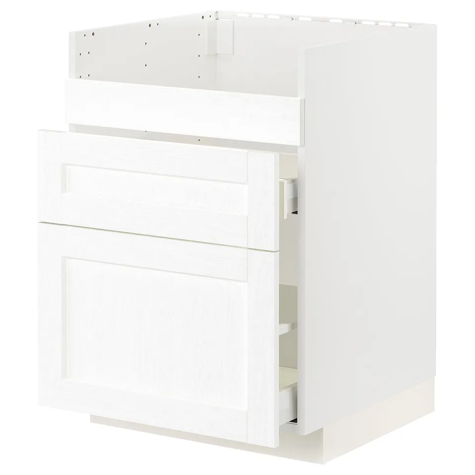 METOD kitchen cabinet in white with panels and drawers.