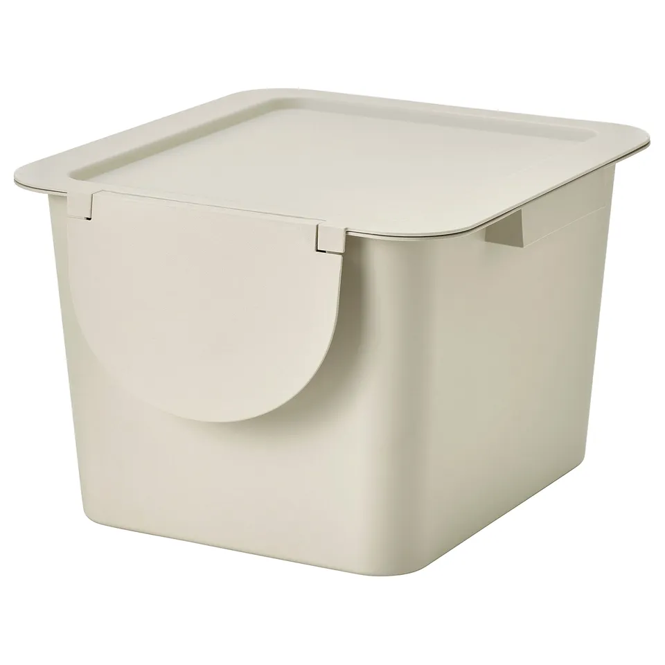 TRÖSKNING Bin with lid, light beige, 12 l