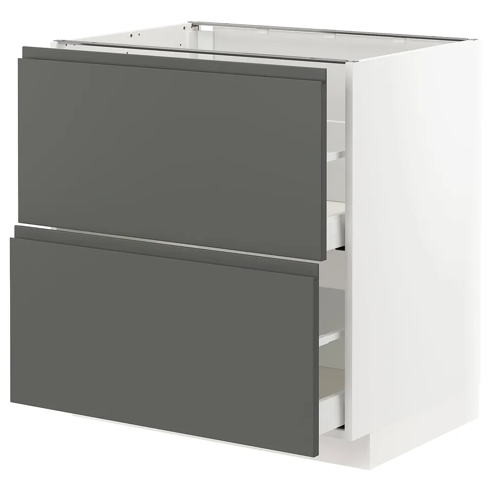 Modern grey & white METOD kitchen cabinet with dark grey drawers.