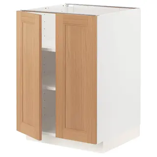 METOD base cabinet with shelves/2 doors, white/Vedhamn oak, 60x60x80 cm
