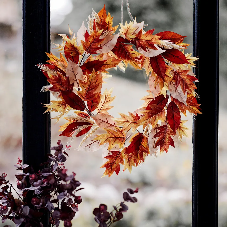 SMYCKA Artificial wreath, in/outdoor/leaf orange-brown, 60 cm