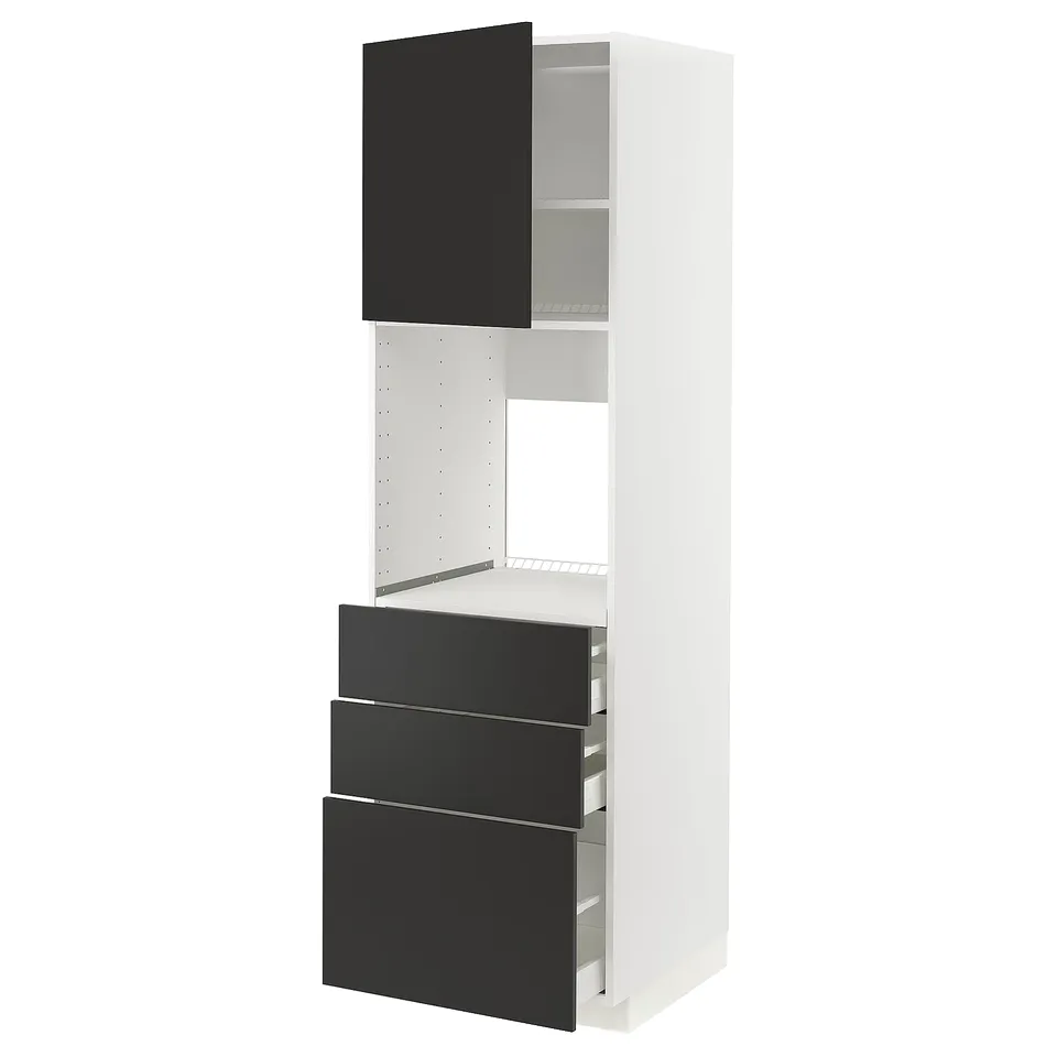 METOD kitchen unit with black drawners and cabinet, white frame.