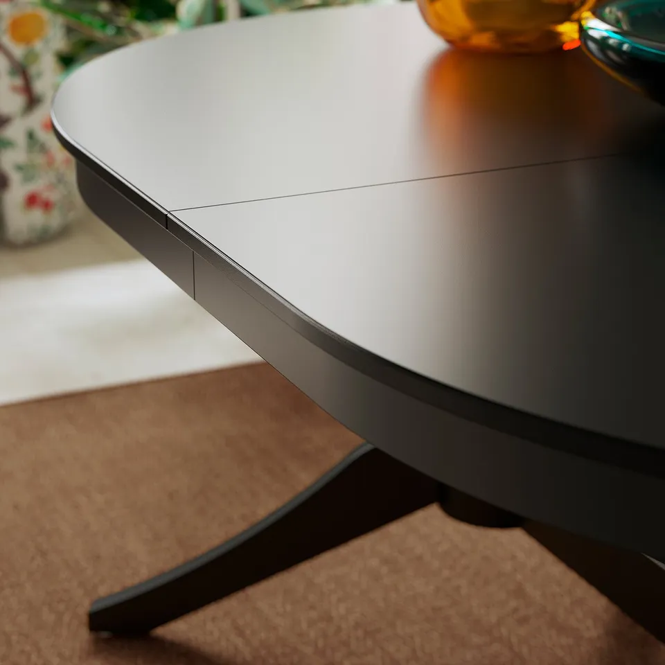 ROSENTORP / ROSENTORP Table and 6 chairs, black/Tibbleby beige-grey black, 160/215x110 cm