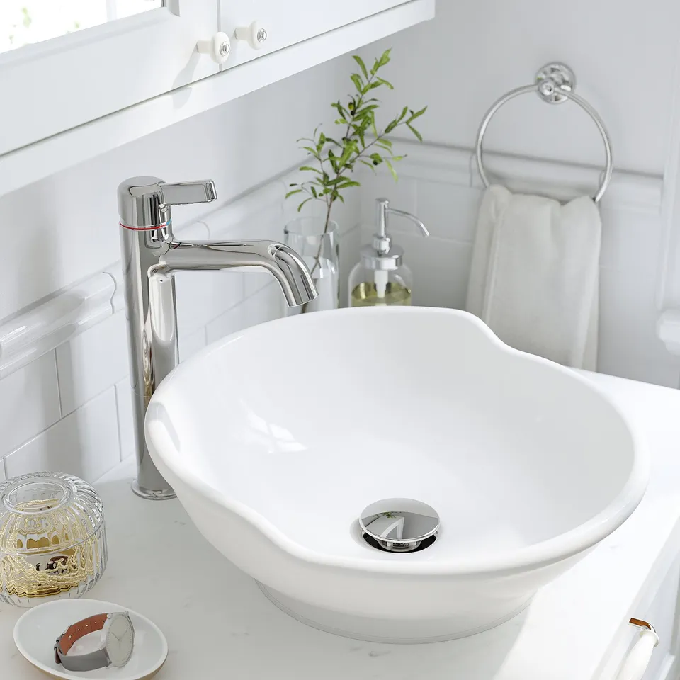 TÄNNFORSEN / VÄSTERSJÖN Wash-stnd w doors/wash-basin, light grey/white marble effect, 62x49x79 cm