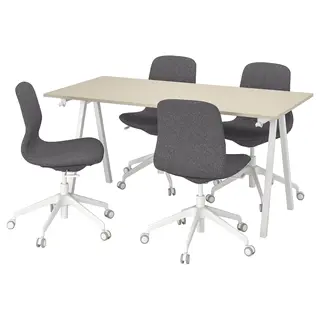 TROTTEN / LÅNGFJÄLL conference table and chairs, beige white/dark grey, Length 160 x Width 80 x Height 75 cm