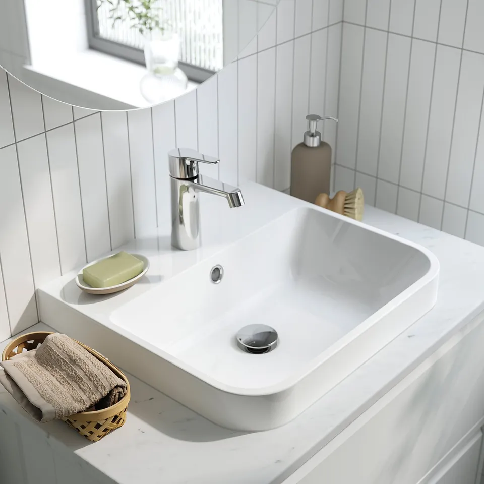 ÄNGSJÖN / BACKSJÖN Wash-stnd w drawers/wash-basin, oak effect/grey stone effect, 82x49x71 cm