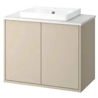HAVBÄCK / ORRSJÖN wash-stnd w doors/wash-basin, beige/white marble effect, 82x49x71 cm