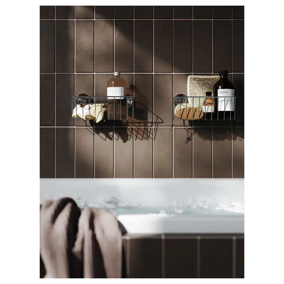 KROKFJORDEN Basket with suction cup, zinc plated, 24x11 cm