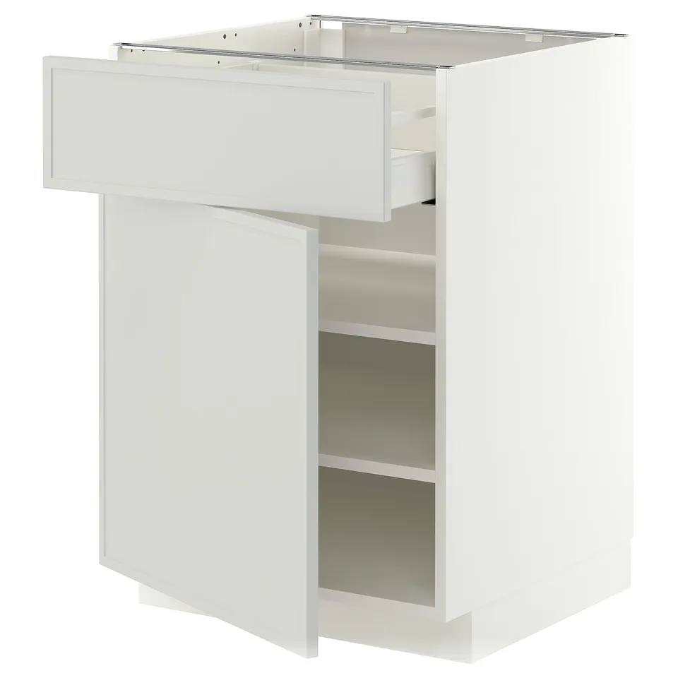 METOD / MAXIMERA Base cabinet with drawer/door, white/Aspudden light grey, 60x60x80 cm