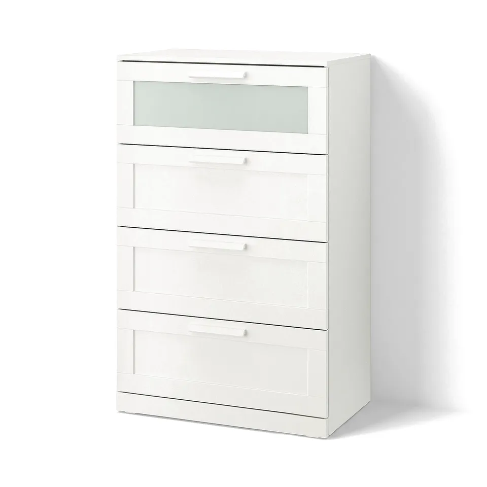 BRIMNES Chest of 4 drawers, white/frosted glass, 78x46x124 cm