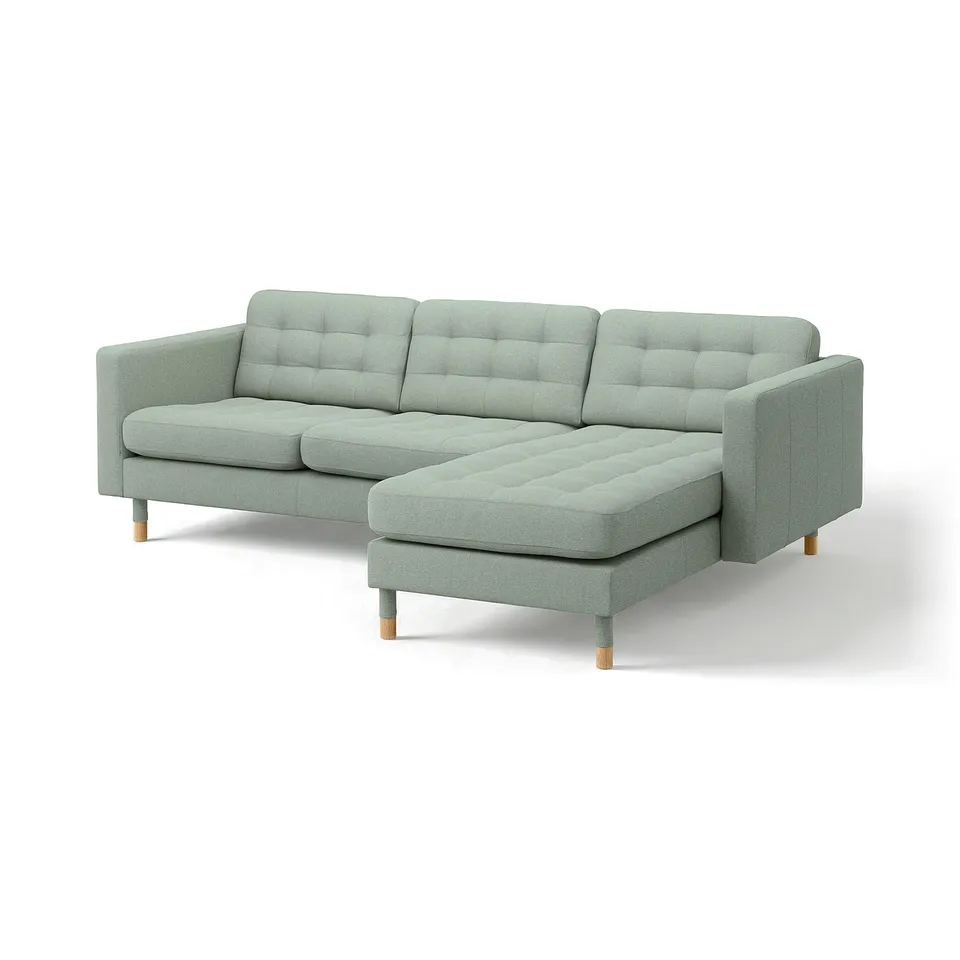 LANDSKRONA 3-seat sofa, with chaise longue/Gunnared light green/wood