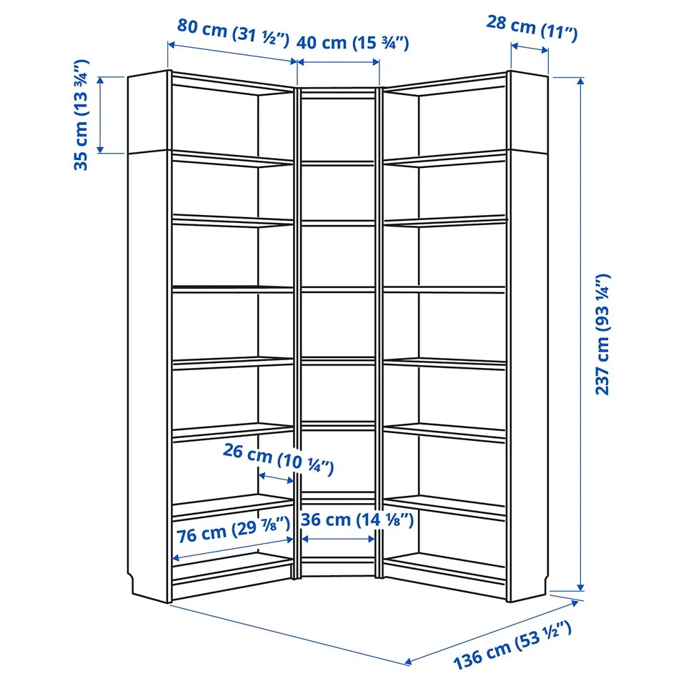 Illustration with measurements for the product: BILLY.