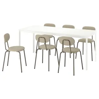 VIHALS / SANDSBERG table and 6 chairs, white brown-beige/Remmarn grey-beige, Width 74 cm