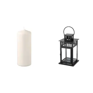 BORRBY/FENOMEN set: unscented pillar candle + lantern for block candle