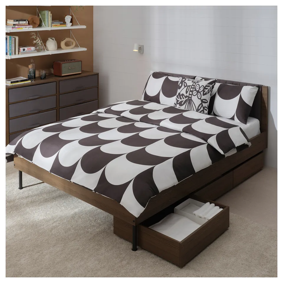 part: BRUKSVARA bed frame with 3 storage boxes