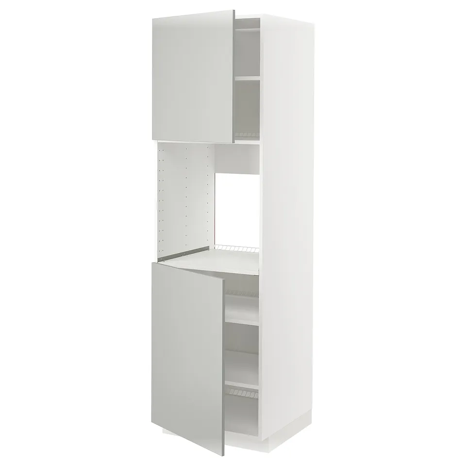 METOD white kitchen cabinet with light grey doors, square shape, modern design.