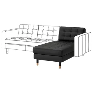 LANDSKRONA chaise longue, add-on unit, Grann/Bomstad black/wood, Width 78 x Depth 158 x Height 78 cm