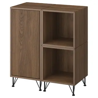 EKET cabinet combination with legs, brown walnut effect/metal black, 70x35x80 cm