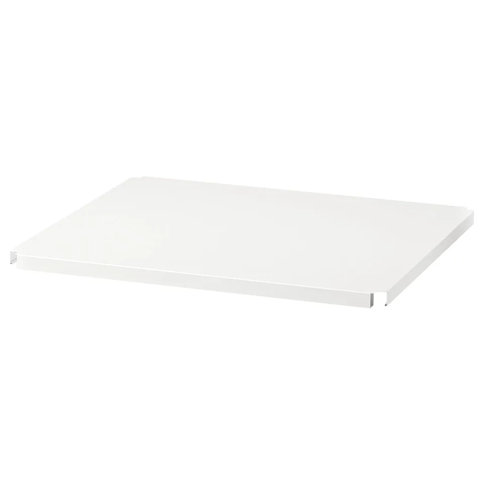 A white JONAXEL shelf made of coated steel. Its rectangular with clean edges, designed for versatile storage spaces.