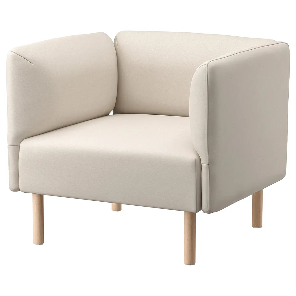 LILLEHEM modular chair, beige, fabric, square, light, wooden legs.
