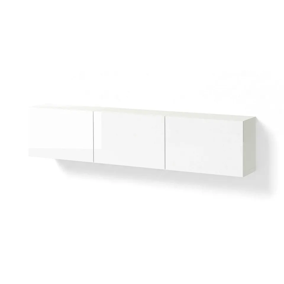 BESTÅ Wall-mounted cabinet combination, white/Selsviken high-gloss white, 180x22x38 cm