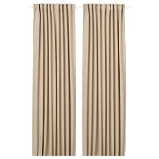 ANNAKAJSA room darkening curtains, 1 pair, beige/with heading tape, Length 250 x Width 145 cm