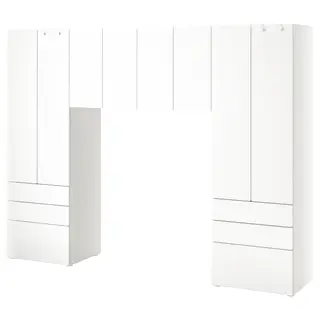 SMÅSTAD / PLATSA storage combination, white/white, Depth 42 x Height 181 x Width 240 cm