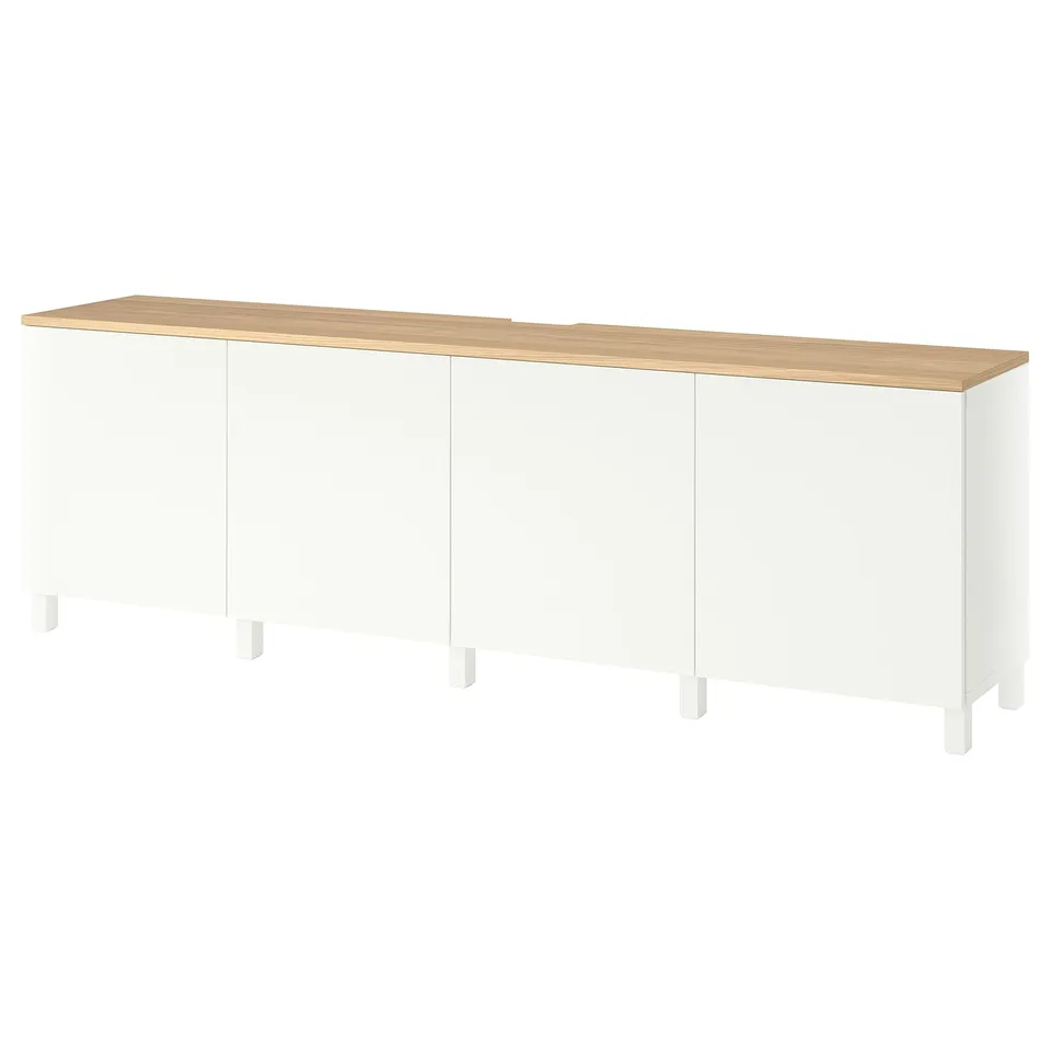 BESTÅ TV bench with doors, white/Lappviken/Stubbarp white, 240x42x76 cm