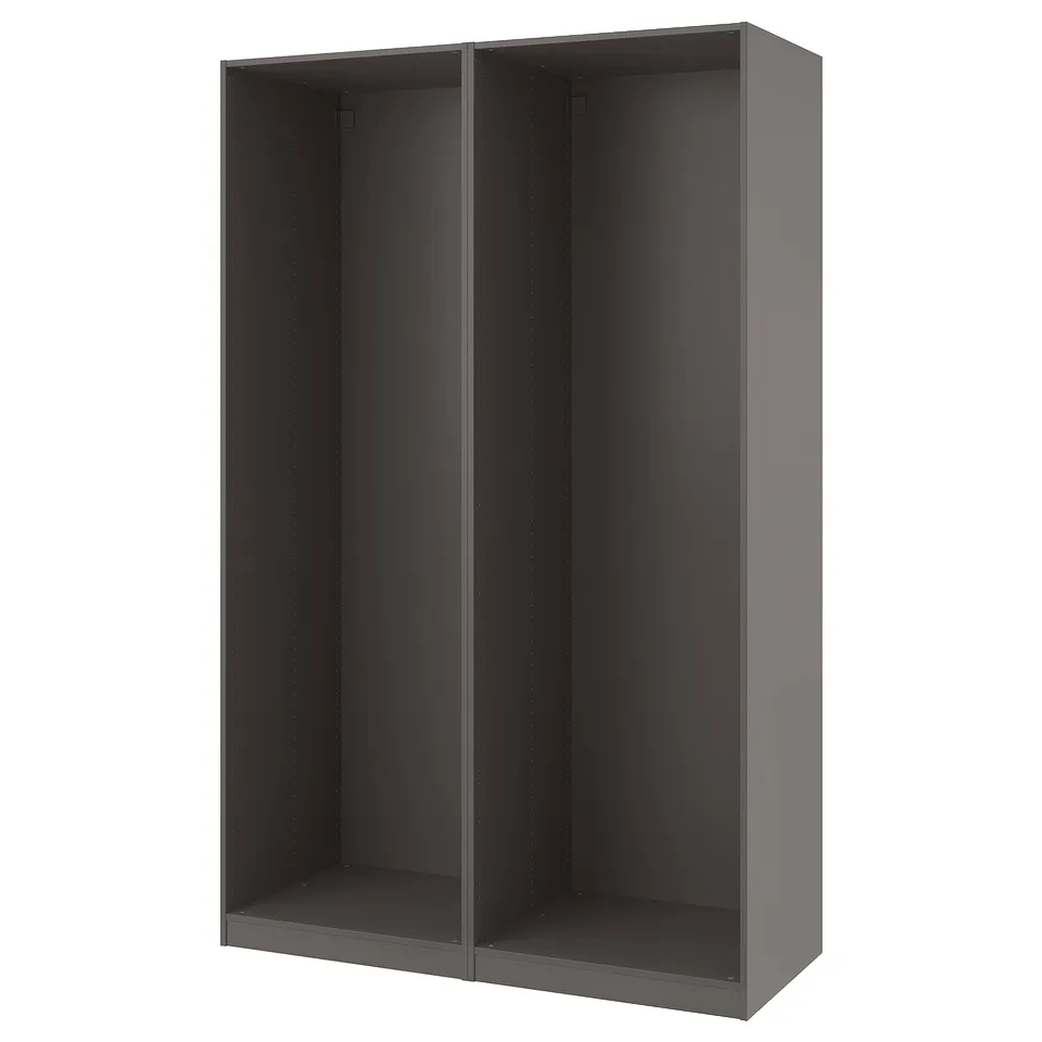 A grey PAX wardrobe frame. It is rectangular, with an open interior, no shelves or doors.
