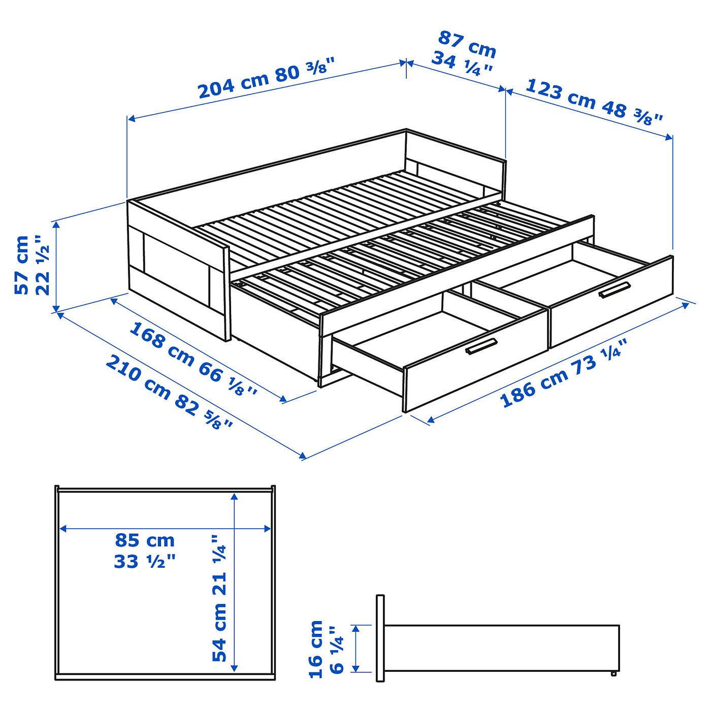Illustration with measurements for the product: BRIMNES.