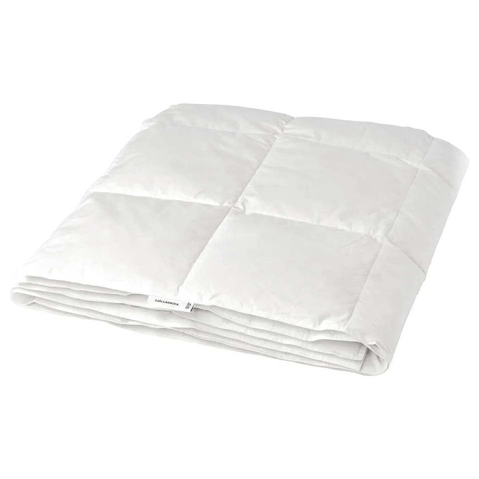 White FJÄLLARNIKA duvet, crisp, rectangular, box-stitched pattern, cotton and down/feather.