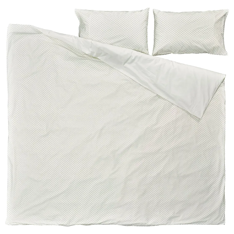 BANDKNIPPE duvet set: white with green texture, 100% cotton. Includes cover, sheet, and 2 pillows.