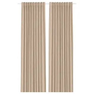 MAISTANGG curtains, 1 pair, off-white dark grey/striped with heading tape, 145x300 cm