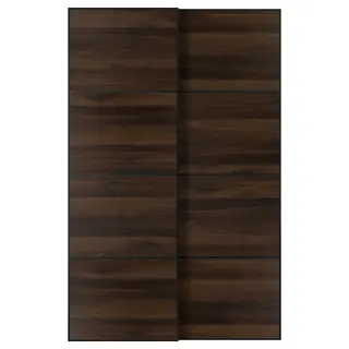 MEHAMN pair of sliding doors, black/double sided dark brown oak effect, 150x236 cm