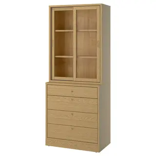 TONSTAD storage combination with drawers, oak veneer/glass, 82x47x210 cm