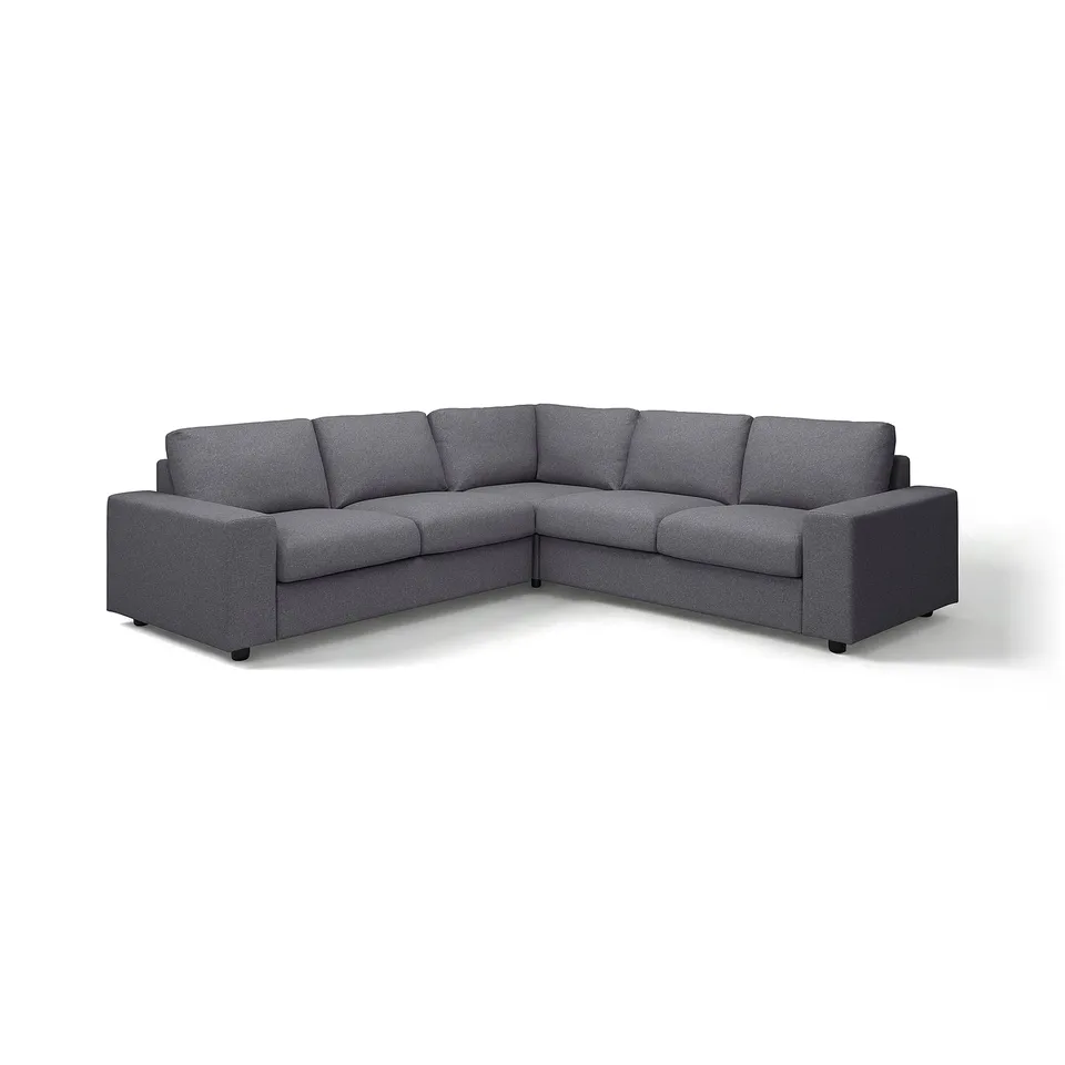 VIMLE sectional sofa, grey, modern l-shape, upholstered in recycled polyester fabric.