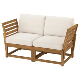 NÄMMARÖ 2-seat sofa, outdoor armrests/light brown stained Frösön/Duvholmen beige, 147 cm