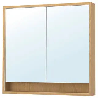 FAXÄLVEN mirror cabinet w built-in lighting, oak effect, 100x15x95 cm