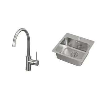 LÅNGUDDEN/SALLSJÖN set: kitchen mixer tap single side lever + inset sink, 1 bowl