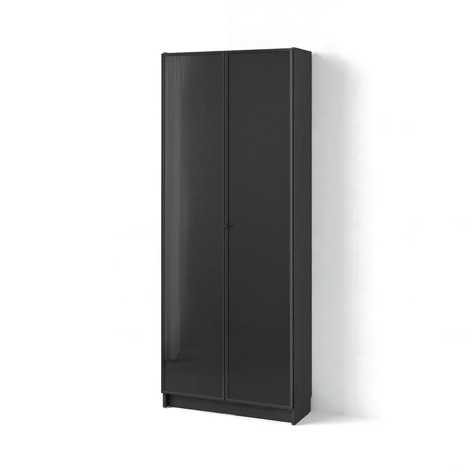 BILLY / HÖGBO Bookcase with glass doors, black oak effect, 80x30x202 cm