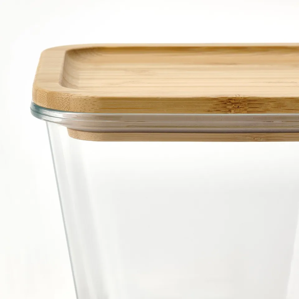 IKEA 365+ Food container with lid, square glass/bamboo, 1.2 l