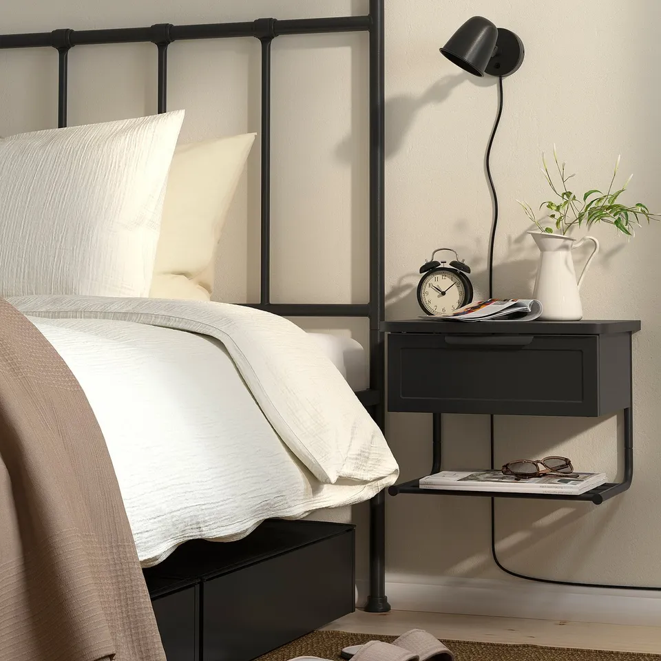 GRÅFJÄLLET Wall-mounted bedside table, anthracite, 42x29x31 cm