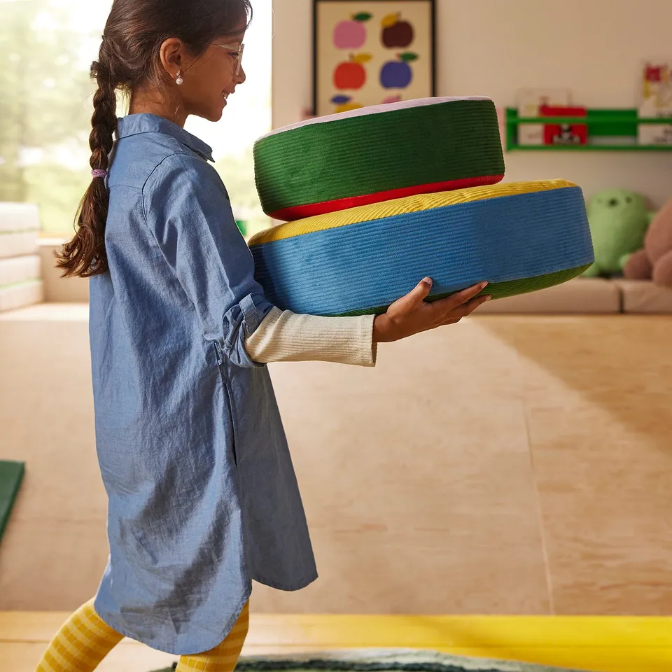 GREJSIMOJS Floor cushion, set of 3, stackable/multicolour