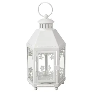 KRINGSYNT lantern for tealight, in/outdoor, white, 21 cm