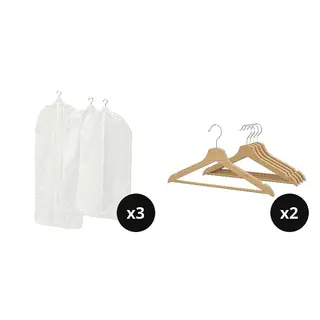 BUMERANG/SKUBB set: clothes cover, set of 3 x3 + hanger x2