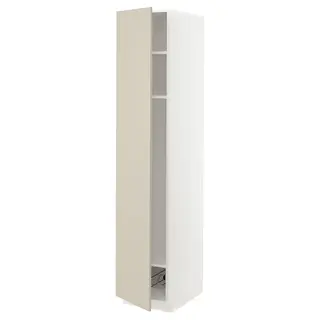 METOD high cabinet w shelves/wire basket, white/Havstorp beige, 40x60x200 cm