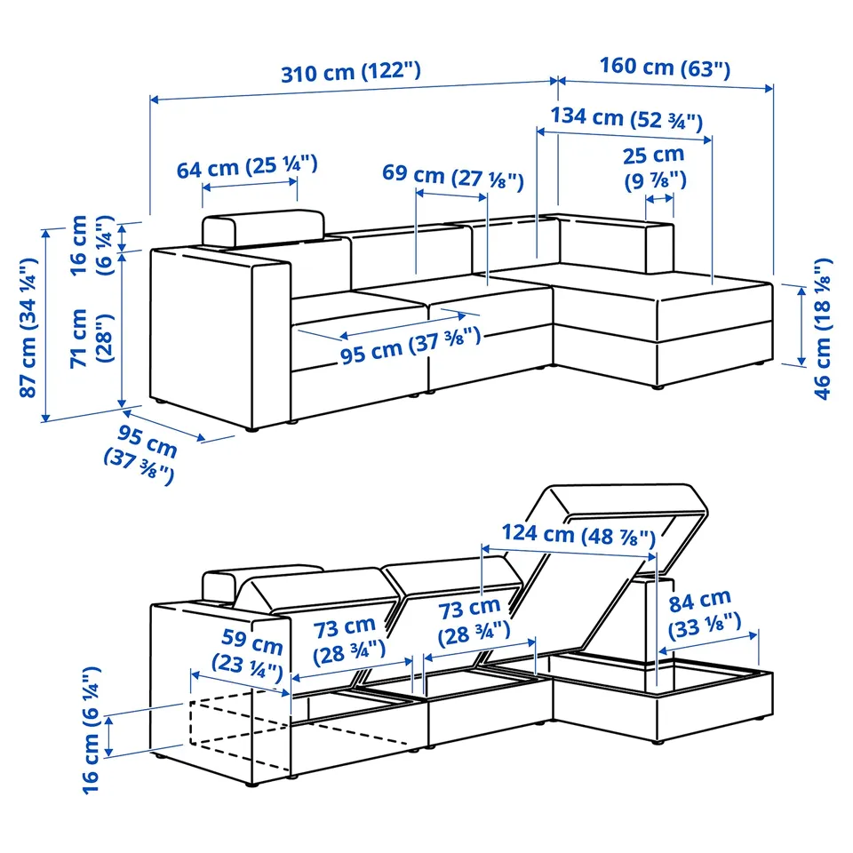 Illustration with measurements for the product: JÄTTEBO.