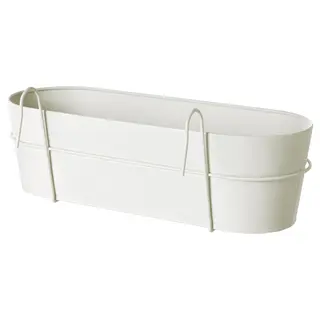 VITLÖK flower box with holder, in/outdoor/off-white, Length 56 x Width 20 x Height 17 cm